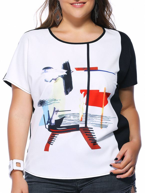 Chic Plus Size Printed Hit Color Women's T-Shirt - multicolore 3XL