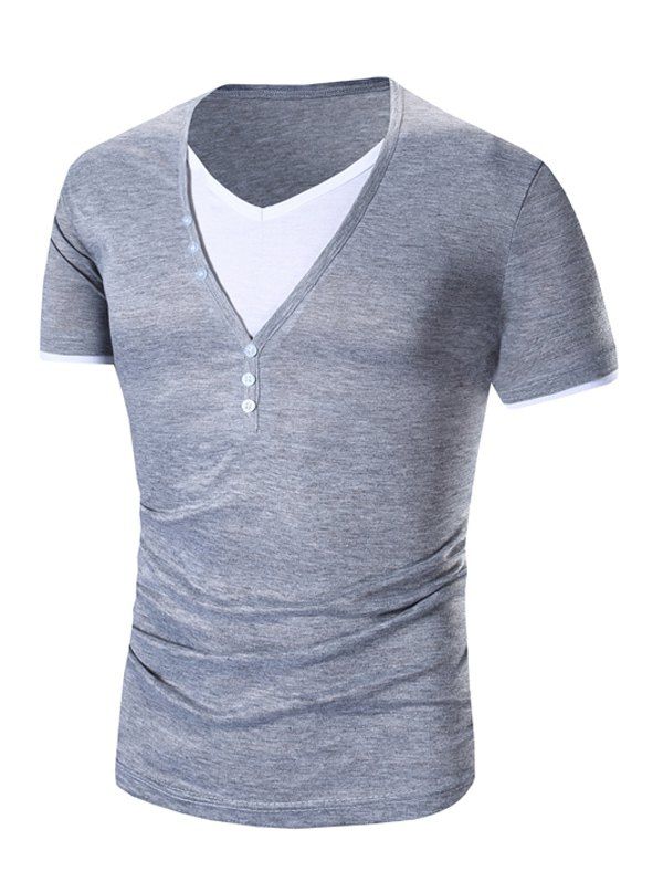 

Men's V Neck Faux Twinset Short Sleeve T-Shirt, Light gray