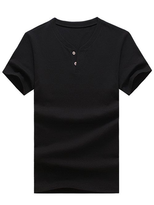 Minceur Design Bouton T-Shirt Men 's  Solid Color - Noir L