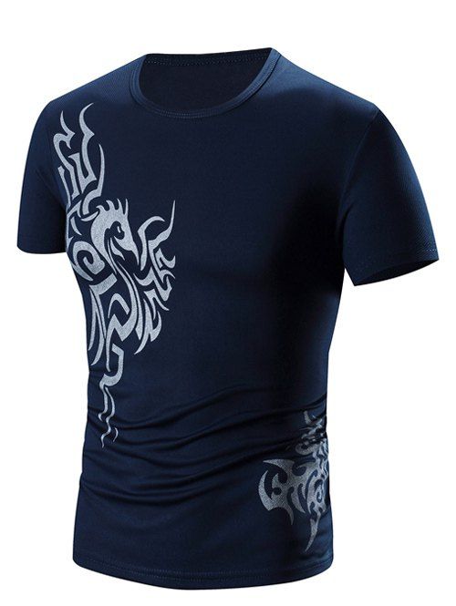 T-Shirt Manches Courtes à Imprimé Col Rond pour Hommes - Cadetblue XL