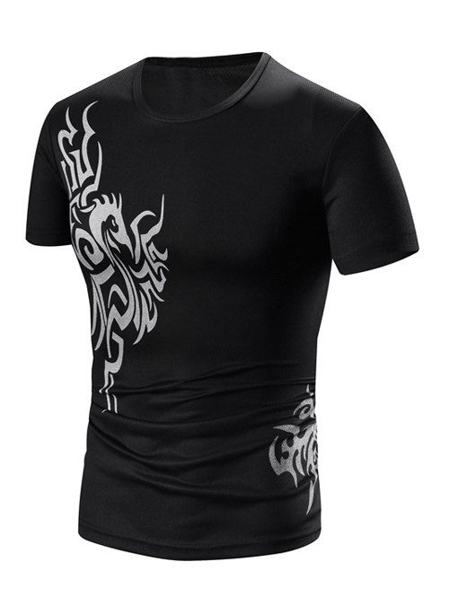 T-Shirt Manches Courtes à Imprimé Col Rond pour Hommes - Noir XL