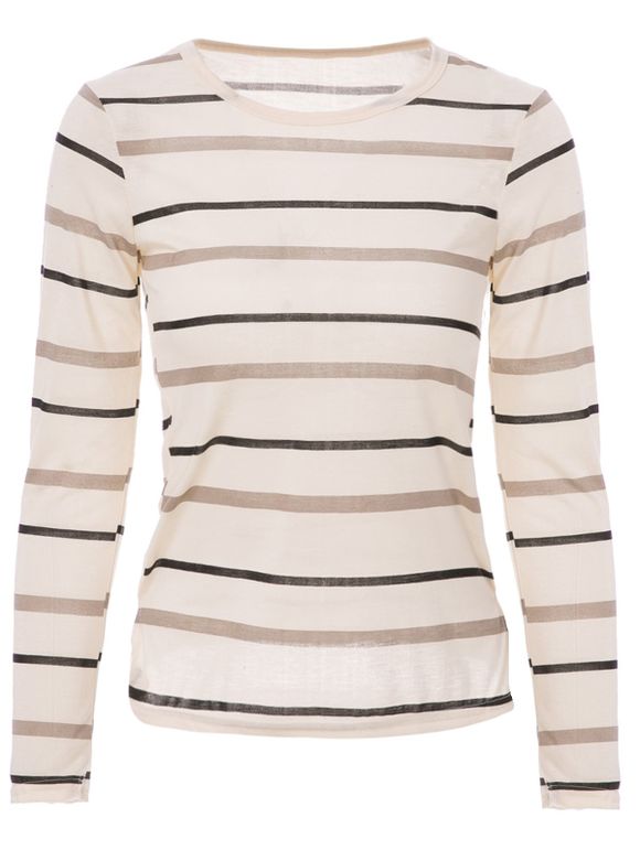 Sleeve mode Scoop Neck Striped long T-shirt pour les femmes - Jaune clair M