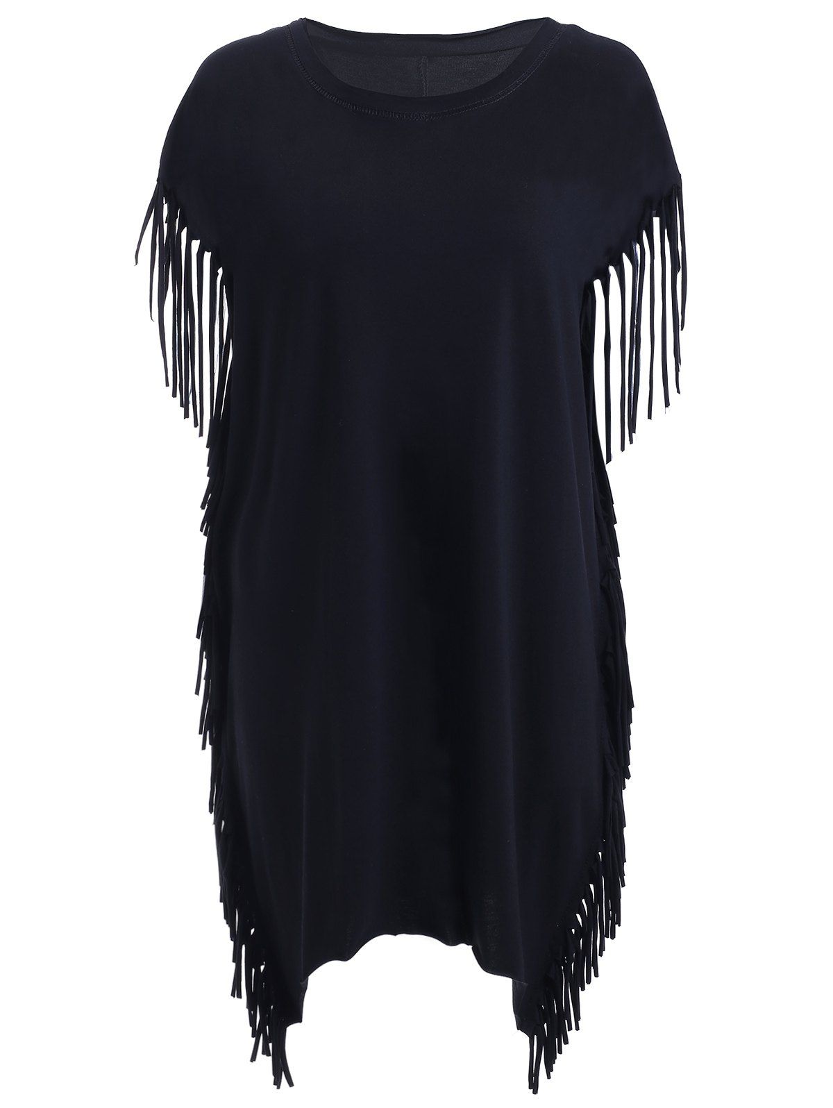 

Round Neck Fringe Knit Stylish Irregular Women's Dress, Black
