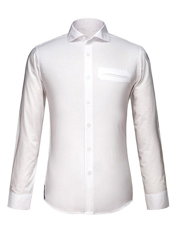

Edging Turn-Down Collar Long Sleeve Cotton Blends Men's Shirt, White