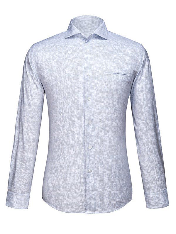 

Geometric Print Slimming Turn-Down Collar Long Sleeve Cotton Blends Men' Shirt, Light blue