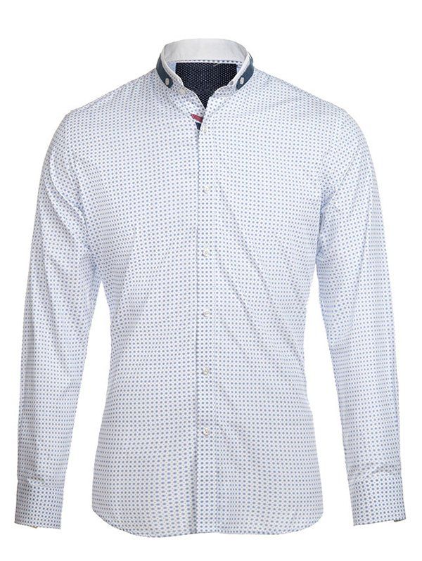 

Small Flower Print Turn-Down Collar Long Sleeve Cotton Blends Men's Shirt, Light blue