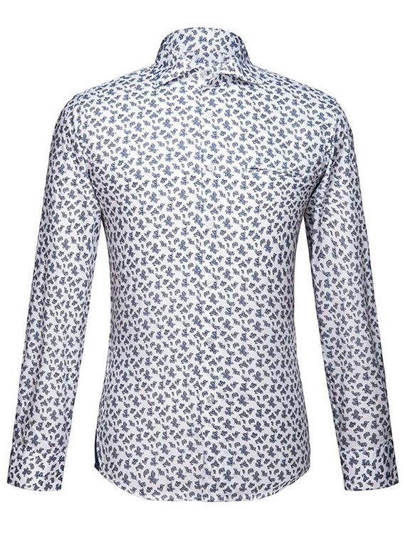 Paisley Imprimer brodé col rabattu manches longues en coton Blends Men  's Shirt - Blanc S