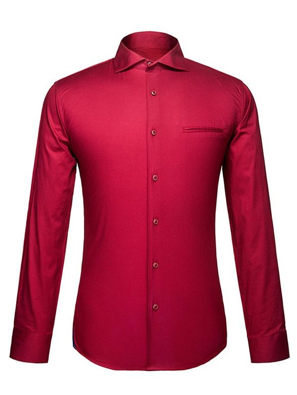 Men's Turn-Down Collar Red Color Long Sleeve Shirt - multicolore L