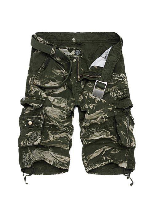 Camouflage Coton Blends multi-poches Zipper Fly Straight Leg Men  's Cargo Shorts - Vert 34