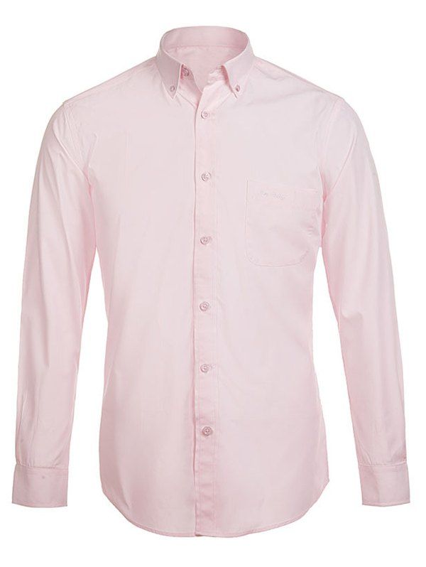 

Men's Turn-Down Collar 5 Colors Long Sleeve Shirt, Pink