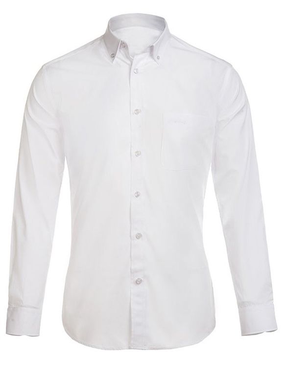 Men's Turn-Down Collar 5 Colors Long Sleeve Shirt - Blanc S
