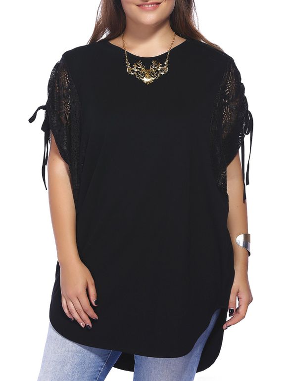 Chic Plus Size Batwing Sleeve Lace Patchwork femmes s 'Blouse - Noir 5XL