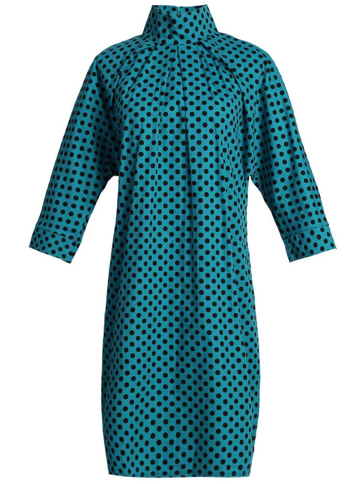 

Chic 3/4 Sleeve Stand Collar Polka Dot Plus Size Women's Dress, Green
