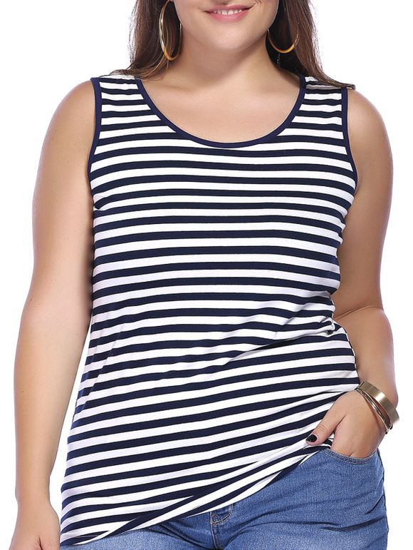 Chic Plus Size Striped Scoop Neck femmes s 'Tank Top - Bleu et Blanc 5XL