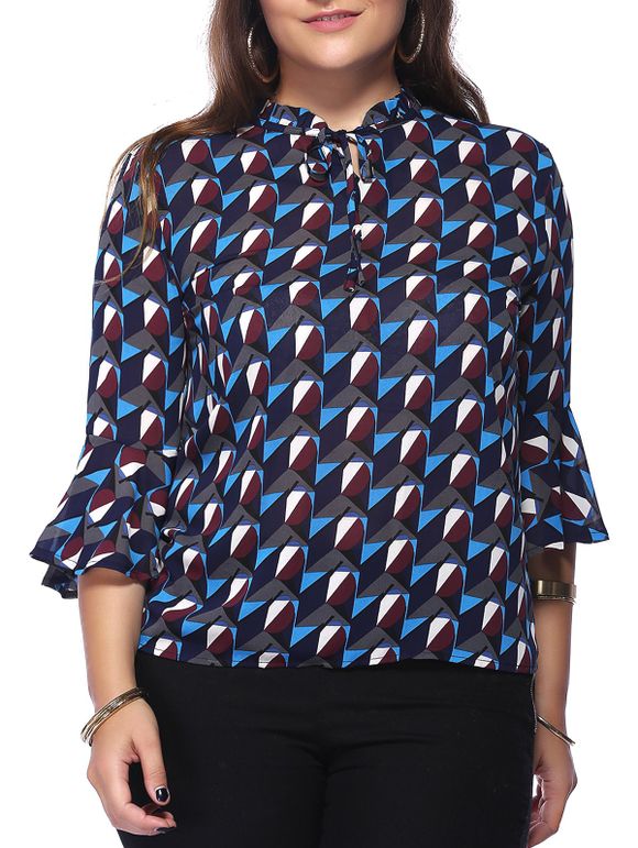 Chic Plus Size Ruffled Collar Flounced Sleeve Women's Blouse - multicolore 5XL