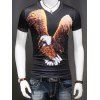 Stylish 3D Eagle Printed Plus Size V-Neck Short Sleeve Men's T-Shirt - Noir 2XL