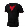 T-Shirt en Faux Twinset avec Col en V et à Manches Courtes pour Hommes - Noir et Rose Rouge 2XL