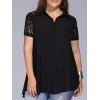 Plus Size Lace Splicing boutonné Shirt - Noir 3XL