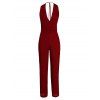 Trendy V-Neck Sleeveless Solid Color Chiffon Jumpsuit For Women - WINE RED M