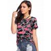 Fashionable Woman's Color Black Camo Round Neck T-shirt - multicolore XL