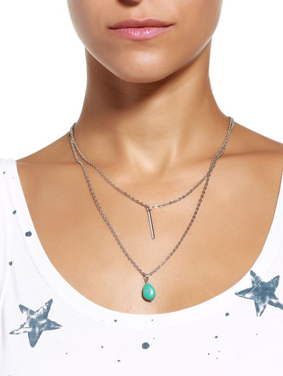 Chic Waterdrop-Shaped Turquoise Embellished Double-Layer Necklace For Women - Argent 