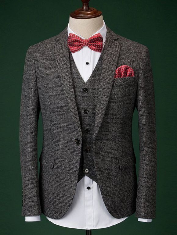 Hommes formelle d  'Houndstooth Blazer + Pantalon Vest + Avec Bow Tie Et Écharpes - gris foncé XL