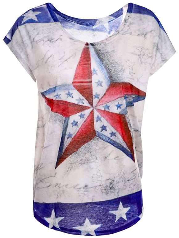 Casual Women's Scoop Neck Star Print Short Sleeve T-Shirt - Blanc ONE SIZE(FIT SIZE XS TO M)