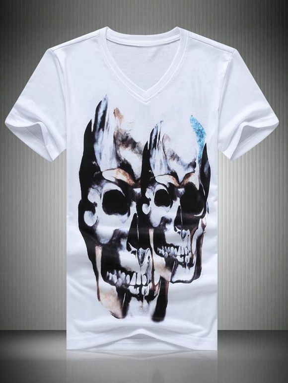 T-Shirt Casual Skulls Impression Men 's - Blanc 2XL