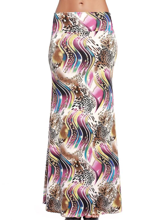 Chic High-Waist Abstract Print Long Skirt For Women - multicolore S