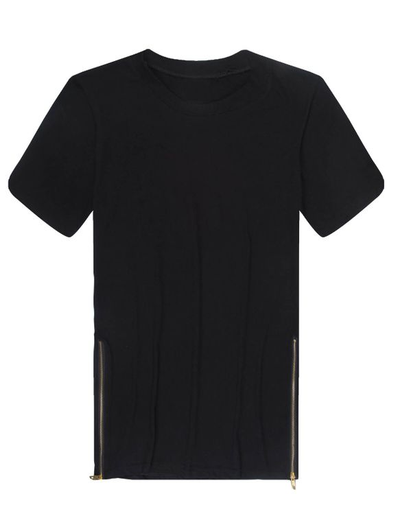 Design T-shirt pour hommes Mode Loose Fit  Solid Color Zipper - Noir XL