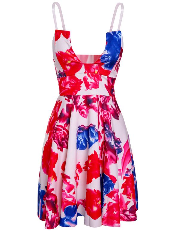 Trendy Floral Print dos ouvert spaghetti Strap femmes robe - multicolore S