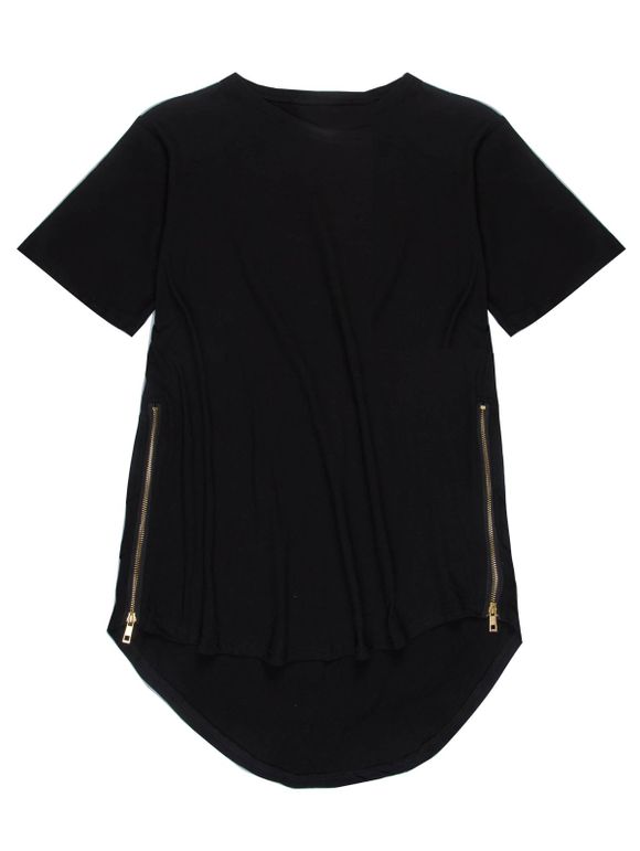 Men's Fashion Loose Fit Solid Color Fold Design T-Shirt - Noir 2XL