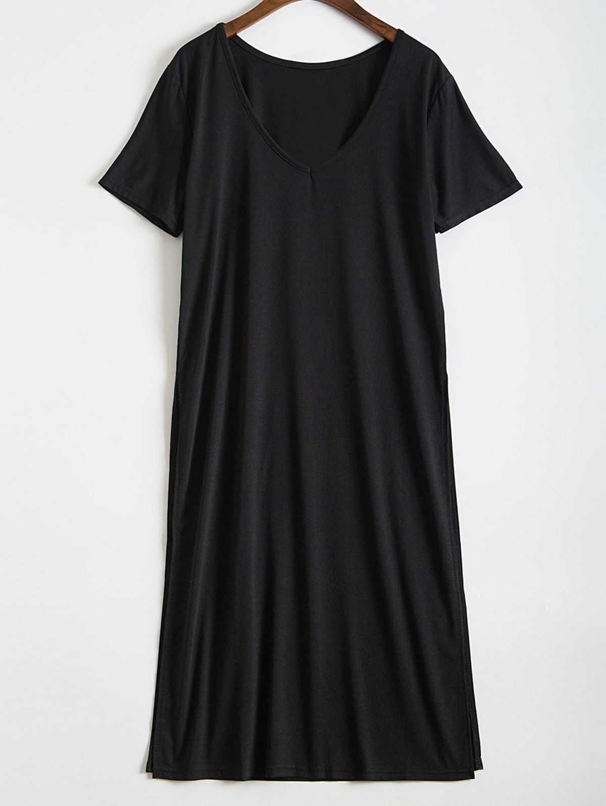 

Charming Black V-Neck Side High Slit Midi Dress For Women