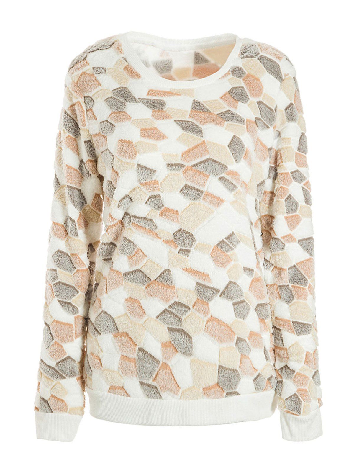 Stylish Long Sleeve Round Neck Rhombus Pattern Women's Sweatshirt - YELLOW XL