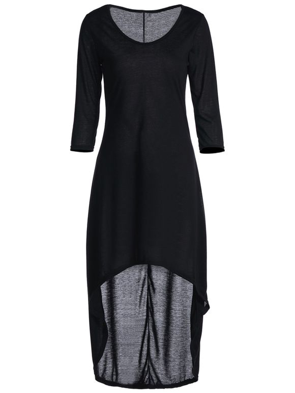 Scoop Neck Solide Couleur femmes élégantes robe asymétrique - Noir XL