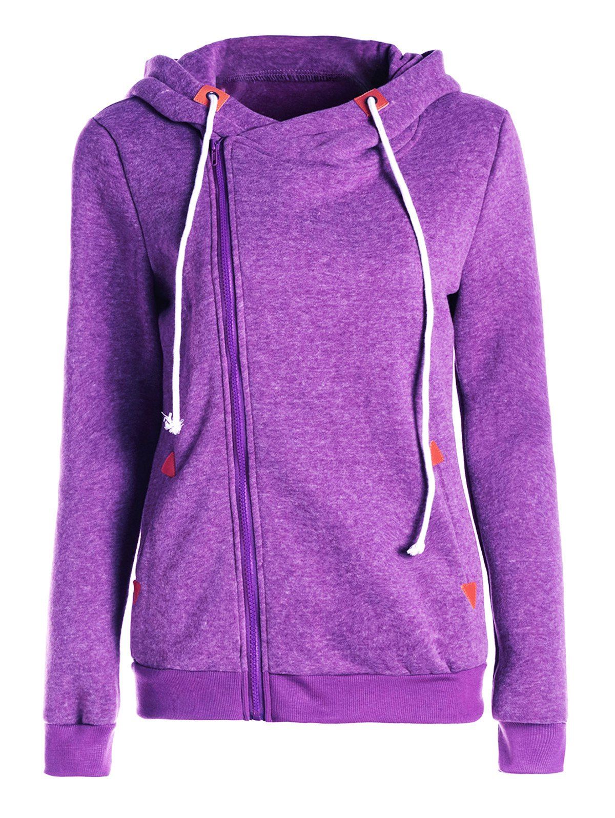 

Trendy Hooded Skew Zippered Thick Long Sleeve Hoodie For Women, Purple