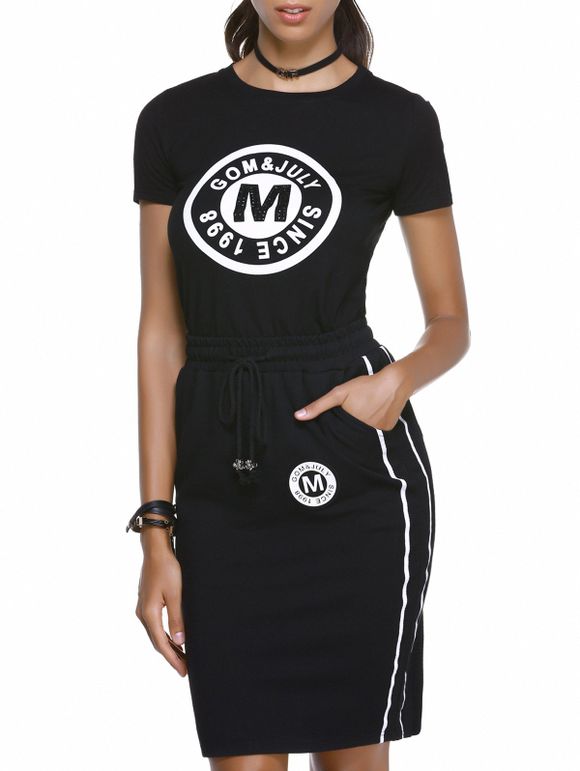 Chic Imprimer Lettre col rond T-shirt + poche design taille haute skinny jupe femmes s ' Twinset - Noir XL