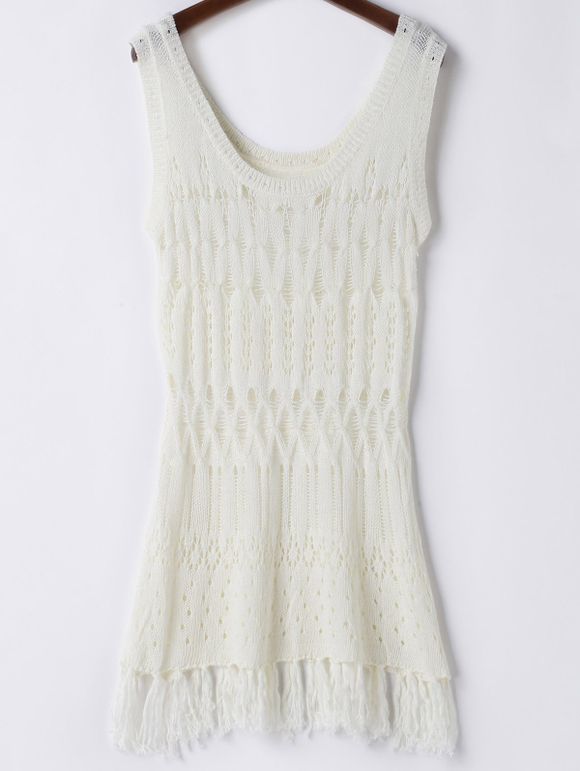 Trendy solide creux Couleur Out Crochet Femmes de Cover Up - Blanc ONE SIZE(FIT SIZE XS TO M)