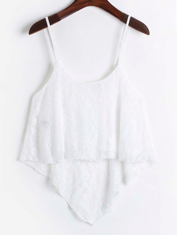 Stylish Women’s Spaghetti Strap Sleeveless White Lace Tank Top - WHITE XL