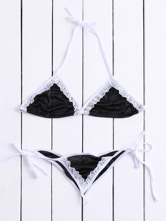 Bikini Set Séduisante Halter Color Block dentelle ornements femmes - Noir S