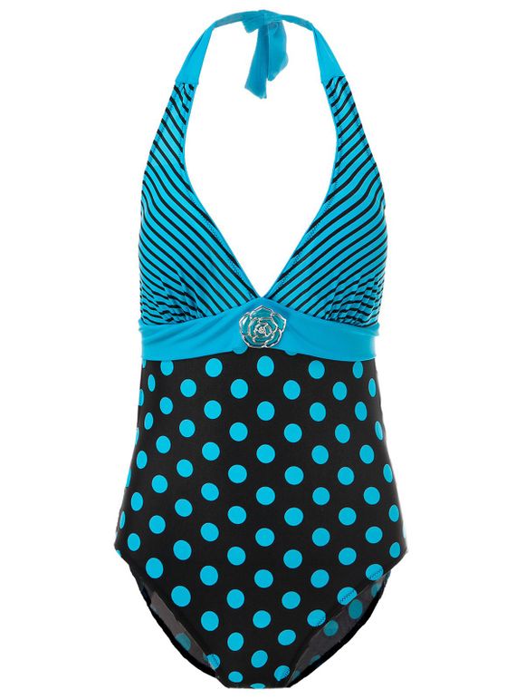 Sexy Halter Polka Dot Striped One-Piece Maillots de bain pour femmes - Pers 6XL