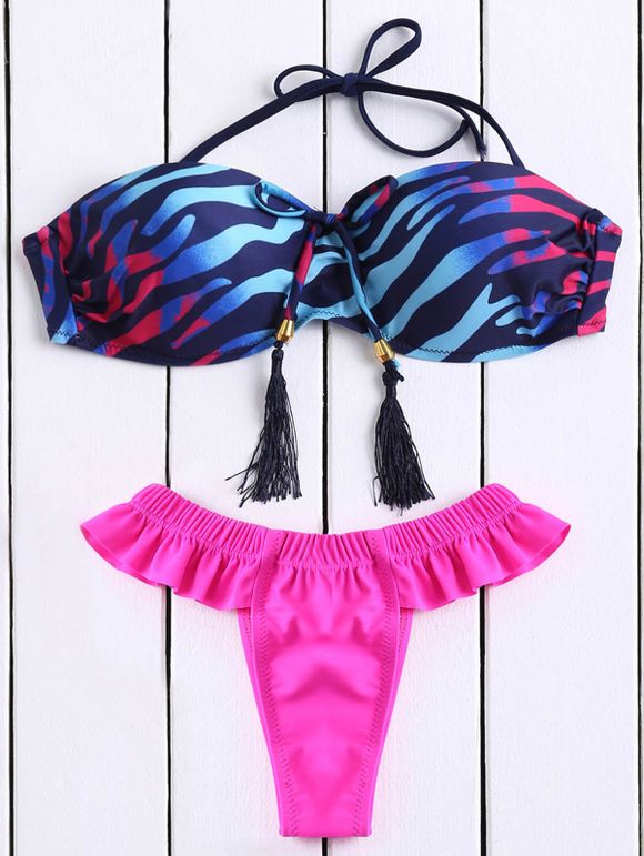 Bikini Set Séduisante bretelles imprimés lacets Femmes - Rose S