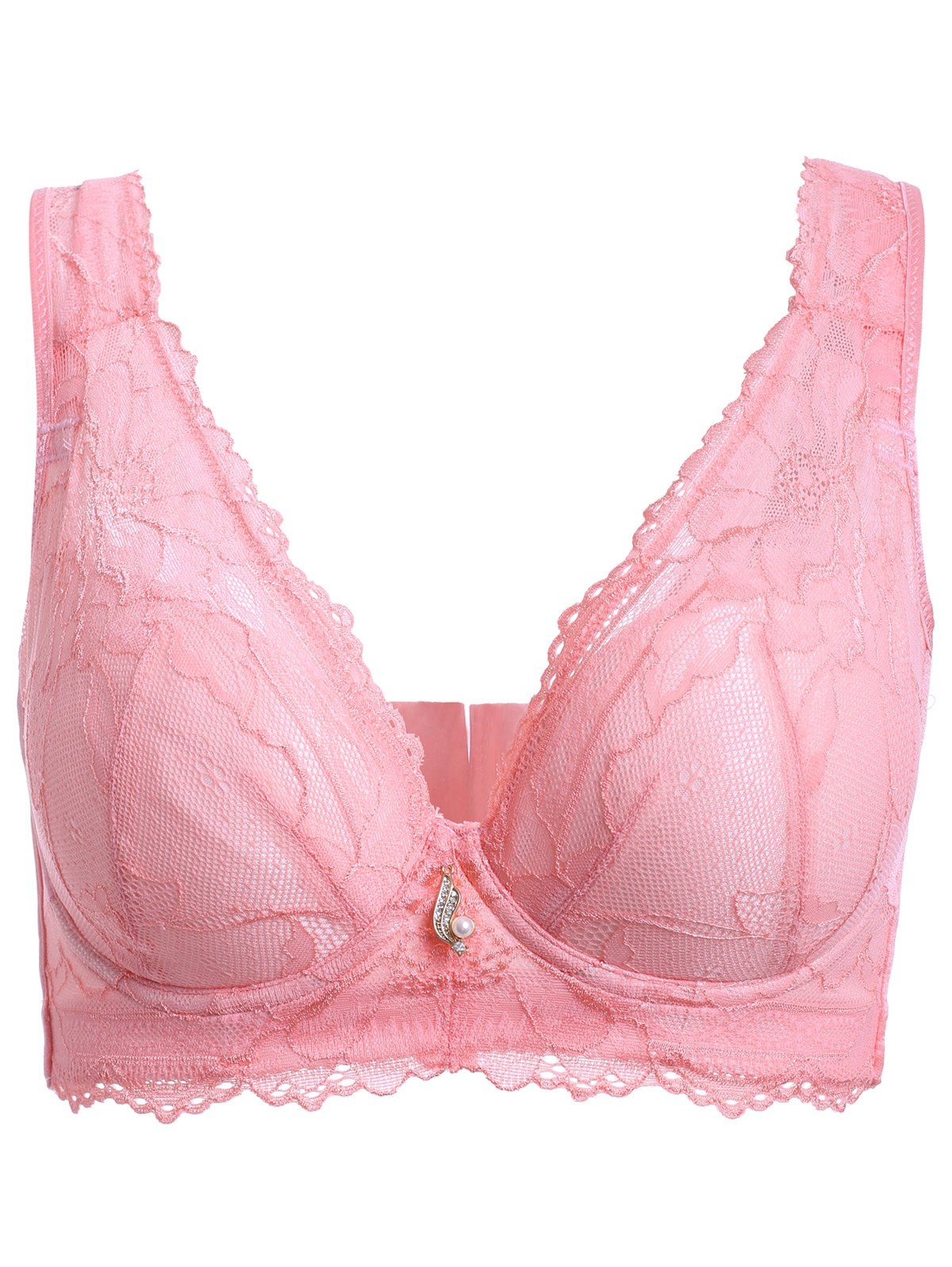 

Women's Graceful Laced Embroidery Padded Bra, Peach pink