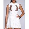 Peter Pan Collar Floral Embroidered Pleated Ladylike Women's Lace Dress - WHITE S