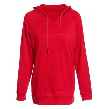 

Trendy Hooded Long Sleeve Pocket Design Solid Color Women' Hoodie, Red