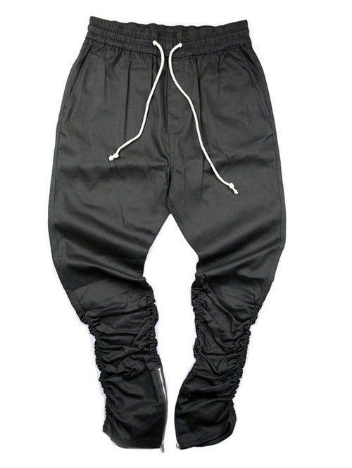 Casual Zipper Design Men's Lace Up Solid Color Pants - Noir 36