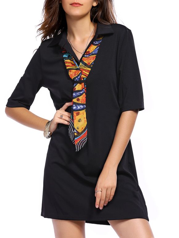 Hétéro shirt à manches courtes Simple Mini robe pour les femmes - Noir L