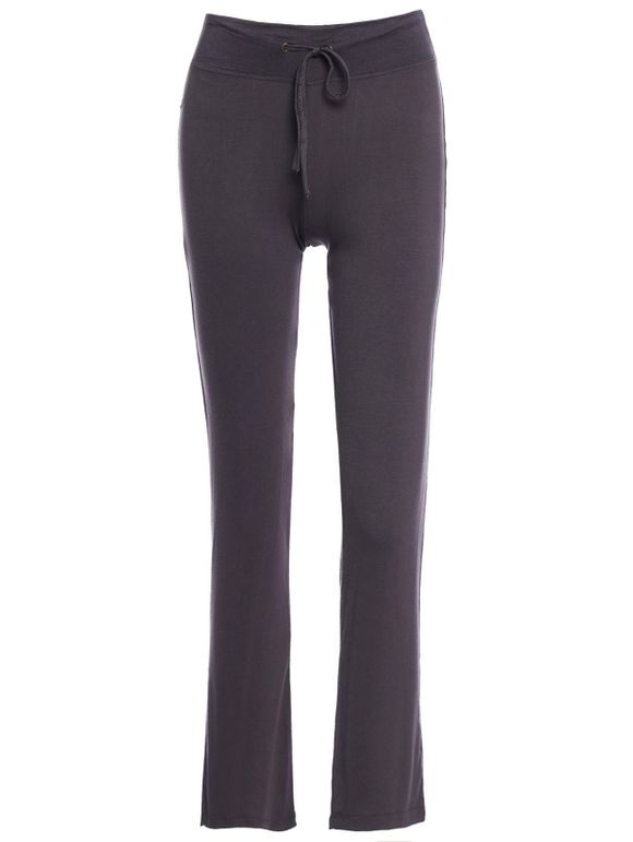 Trendy solides Yoga Pants Women 's  Couleur Drawstring - gris foncé M