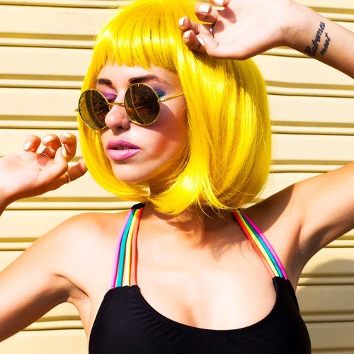 

Women's Synthetic Straight Full Bang Bob Wigs, Yellow