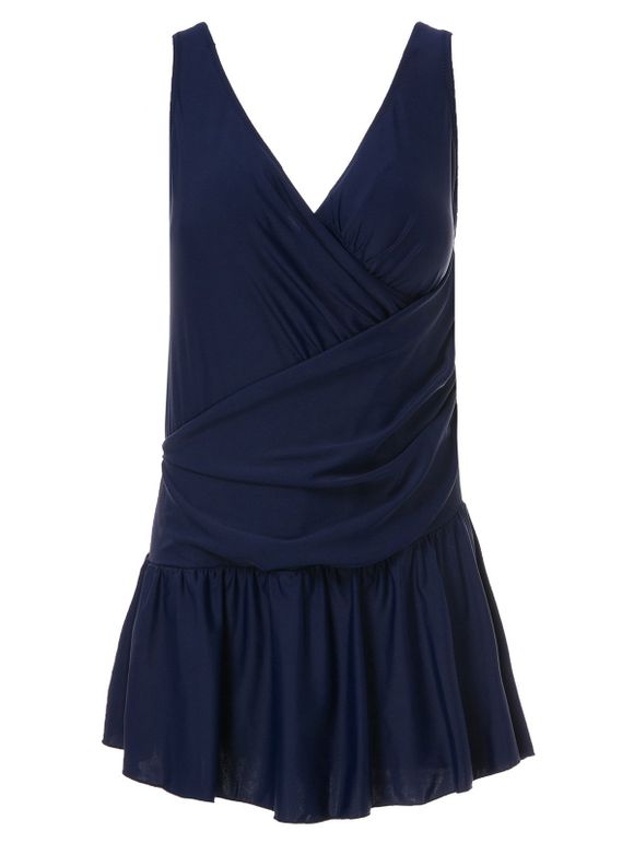 s 'Maillot à encolure en V élégant Solide Couleur Plus Size One-Piece Femmes - Bleu Violet 2XL